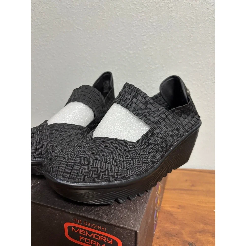 Bernie Mev Lulia Black Woven Wedge Mary Jane Shoes Size 38 US 7.5-8